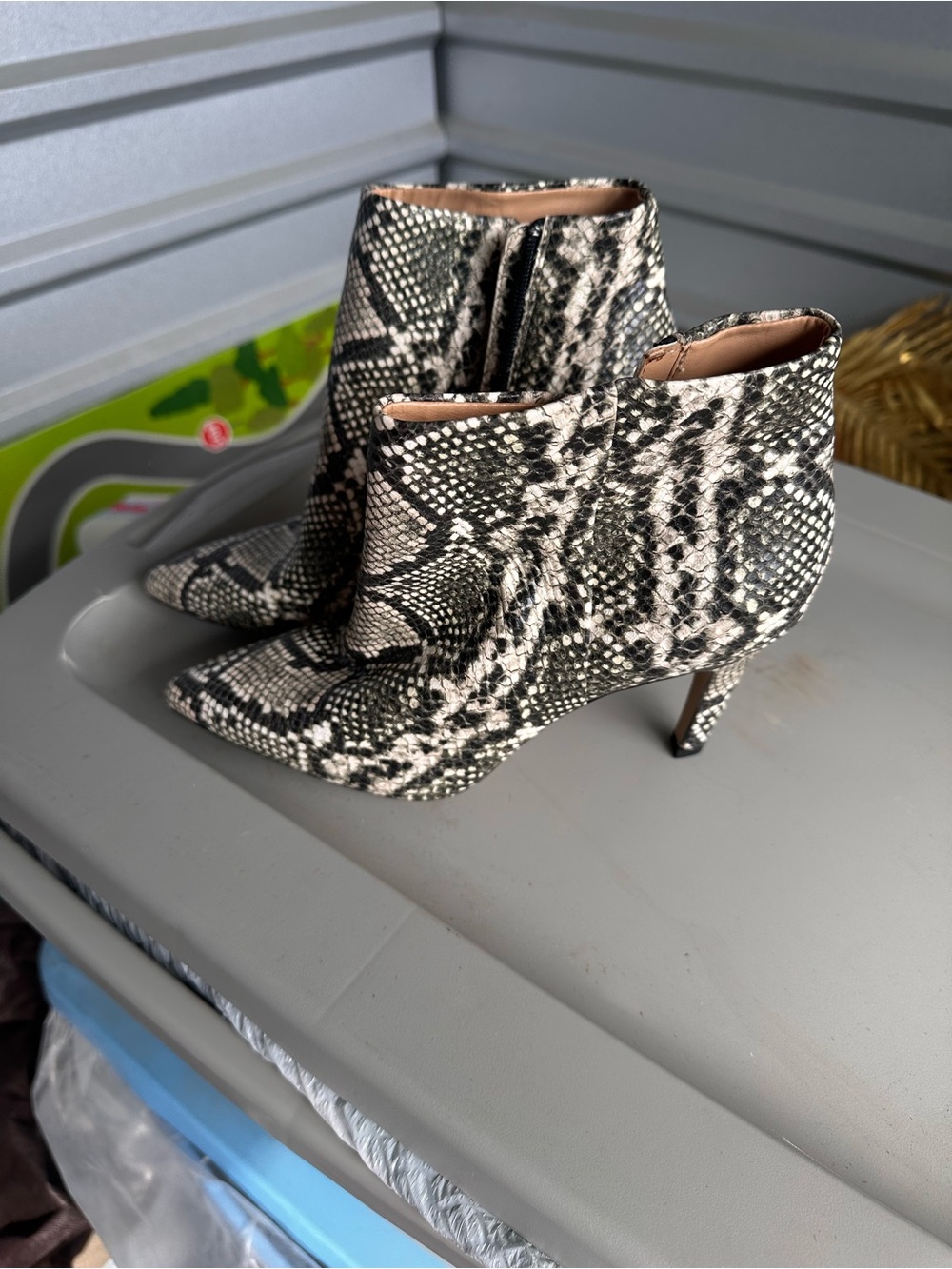 Lord & Taylor Snake-Print Pointed Toe Ankle Boots - Black & White